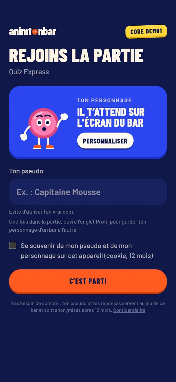 Téléphone d’un client : rejoindre la partie avec un pseudo, sans appli ni compte